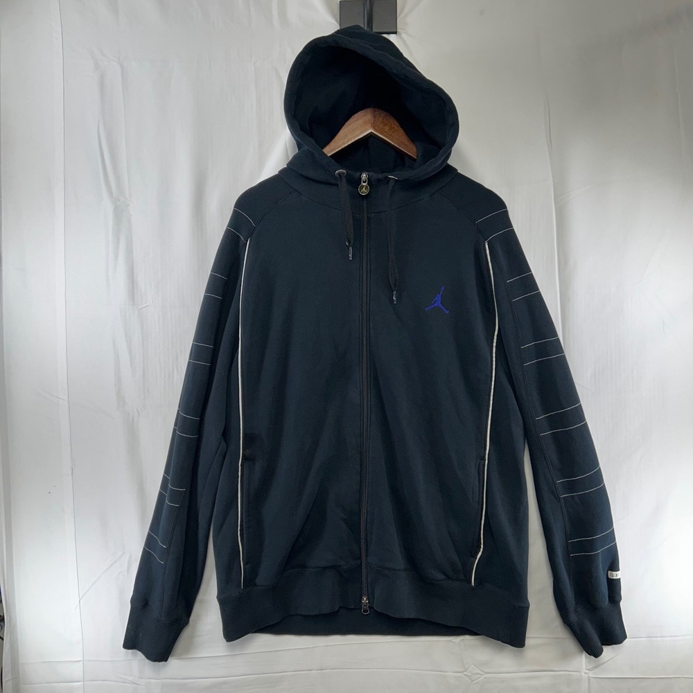 Jordan Full Zip Hoodie Mens XL Black Blue Jumpman Contrast Stitch 437312-010